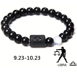 Libra Zodiac Signs Charm Bracelet Natural 8mm Black Onyx Stone Beads